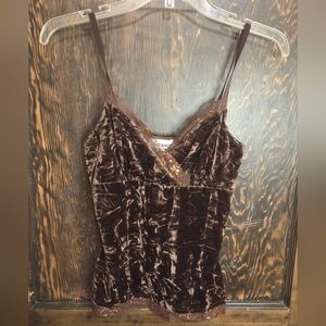 Vintage Y2k ByerWear Elegant Velvet Camisole in Deep Brown w/ Copper Lace Trim